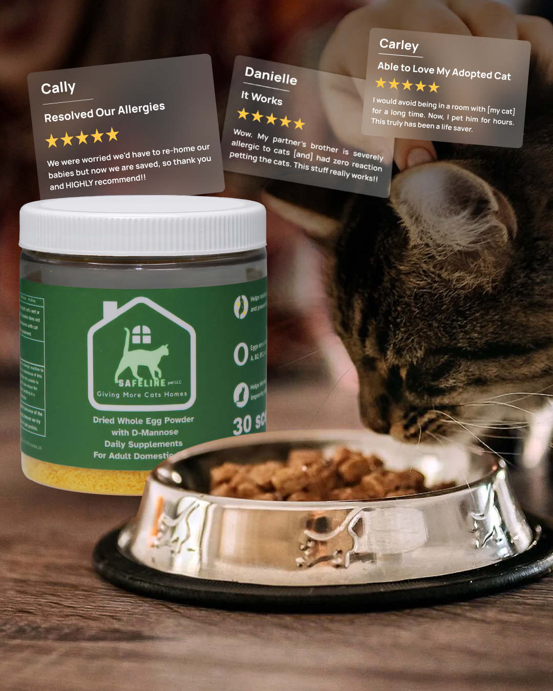 SaFeline pet Cat Food Topper (Whole Egg Powder with D-Mannose) - 30 Day Supply