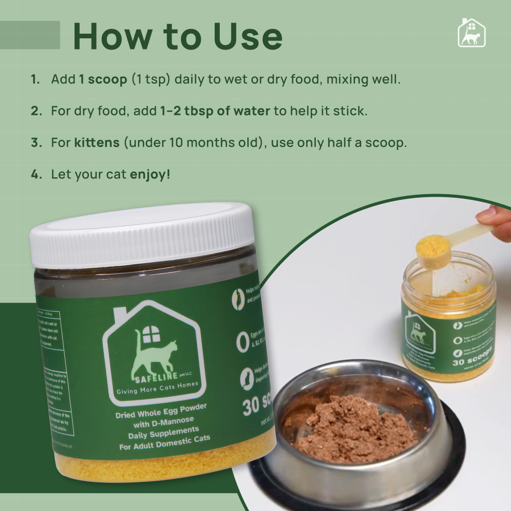 SaFeline pet Cat Food Topper (Whole Egg Powder with D-Mannose) - 30 Day Supply