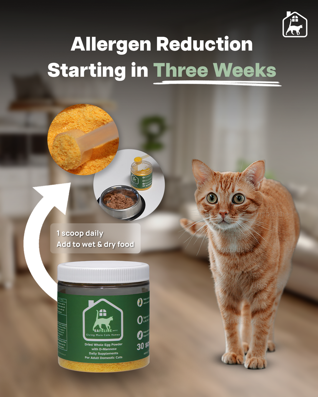 SaFeline pet Cat Food Topper (Whole Egg Powder with D-Mannose) - 30 Day Supply